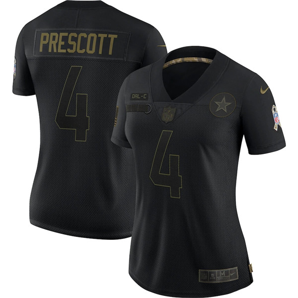 Women's Dallas Cowboys #4 Dak Prescott Black Salute To Service Limited Stitched NFL Jersey??Run Small??